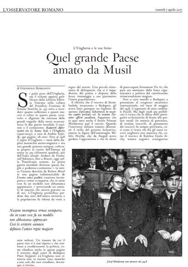 A L'Osservatore Romano vatikáni napilap recenziót közölt a kötetről